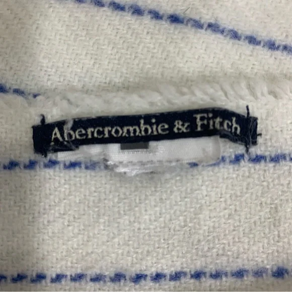 Abercrombie White with Blue Pen Stripe Fringe Scarf - Picture 2 of 4